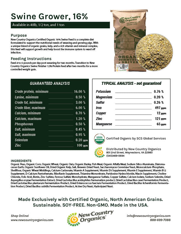 Swine Grower Feed - 16% Protein