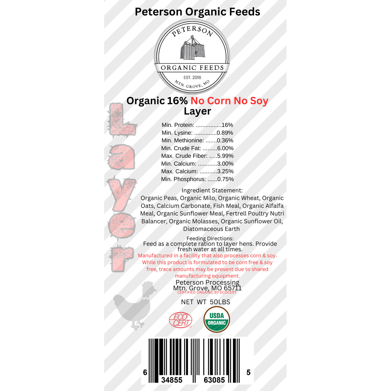 Peterson Organic Feeds, No Corn No Soy Layer